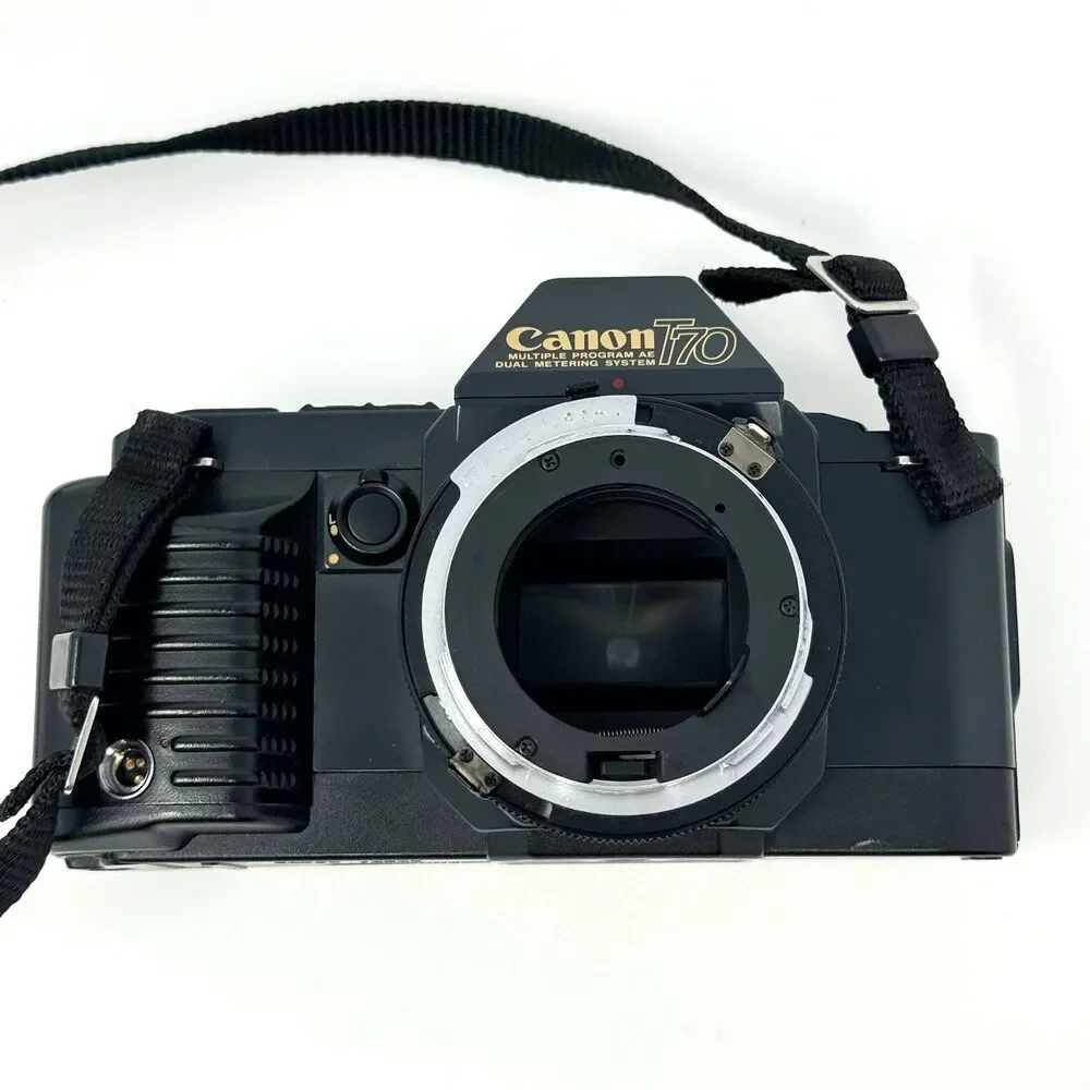 Canon T70 35mm SLR Camera Kit 50mm f1.8 Tamron 28mm Lens Flash Bag Tested